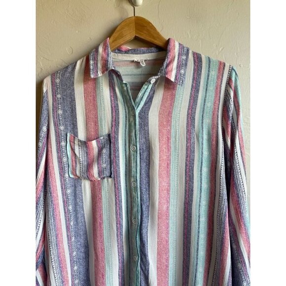 NWOT En Crème Striped Button Up Bohemian Southwestern Print Shirt Size Medium Ca - Picture 6 of 14